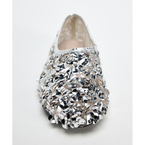 NWT Zara silver sequin ballerina flats, 7.5 - Picture 4 of 13